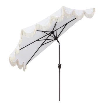 Beverly 9 ft. Designer Classic Scalloped Fringe Half Market Patio Umbrella